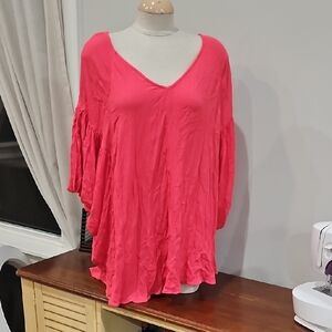 Free People V-Neck Flowing Women's Top in Bright Pink sz Small Oversized!!!!